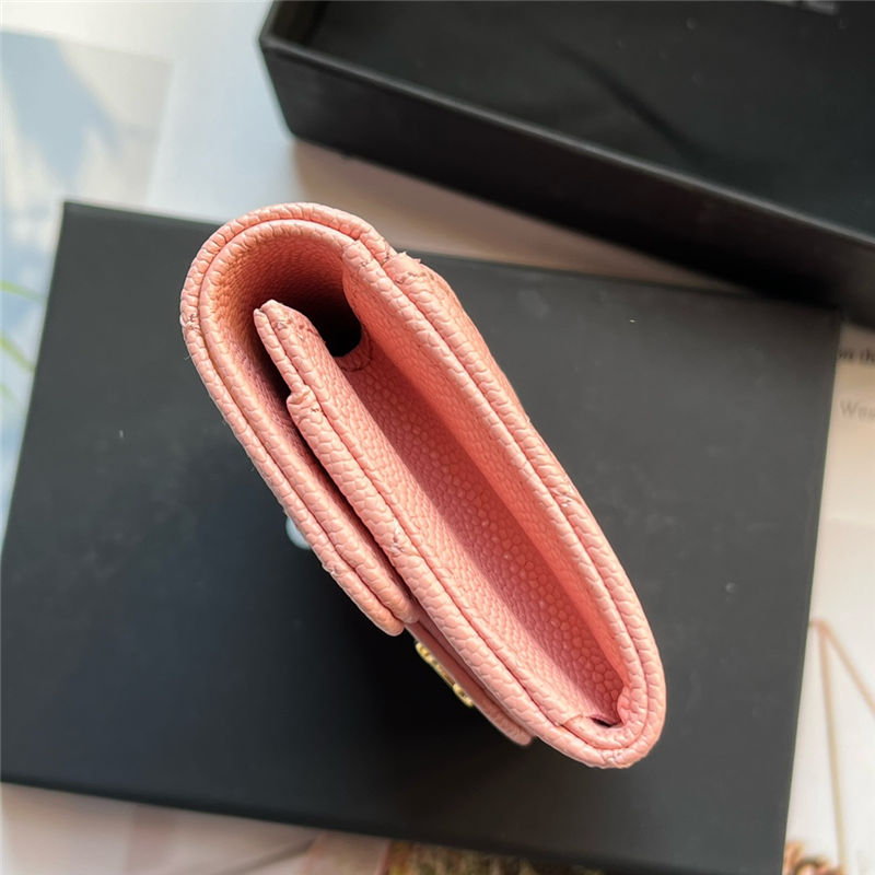 CLASSIC CARD HOLDER AP0214 Grained Calfskin Pink Gold-Tone Metal High