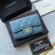 CLASSIC CARD HOLDER AP0214 Grained Calfskin Blue Gold-Tone Metal High