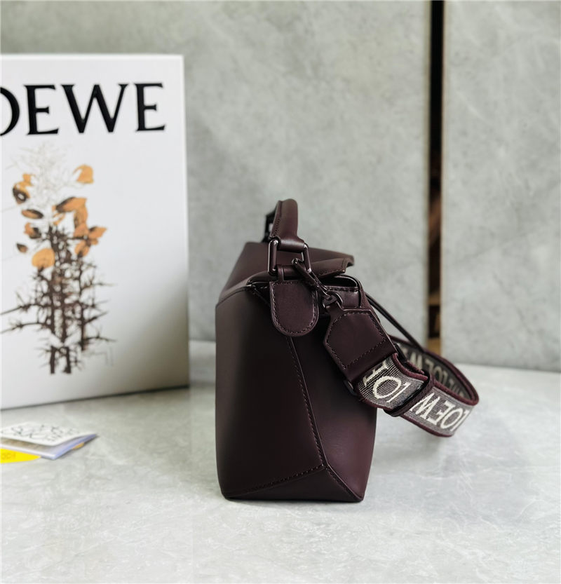 Small Puzzle bag in satin calfskin with jacquard strap Sang De Boeuf Glaze High