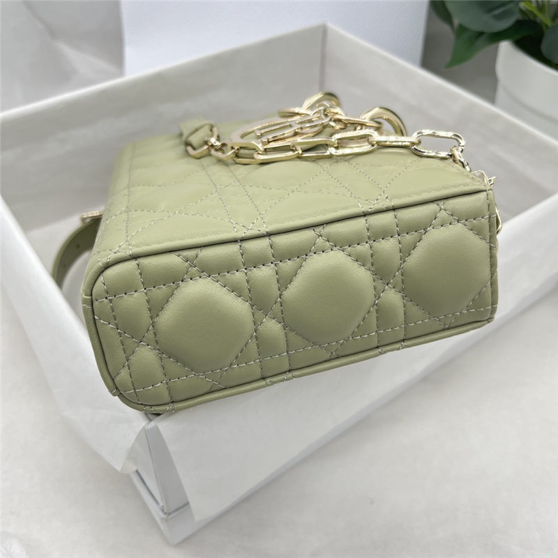 LADY D-JOY BAG MEDIUM Cannage Lambskin Grey Green High