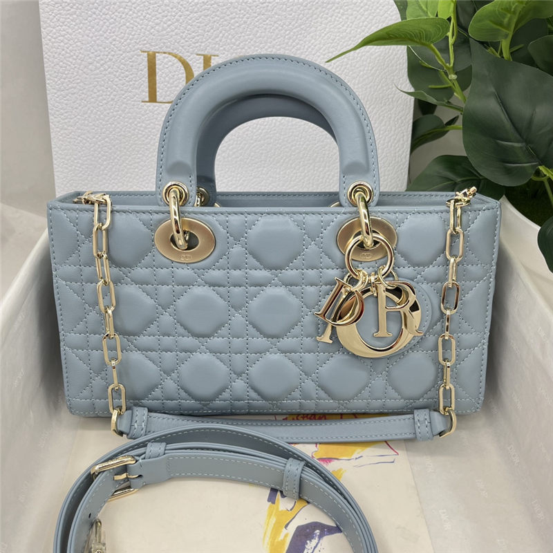 LADY D-JOY BAG MEDIUM Cannage Lambskin Grey Blue High