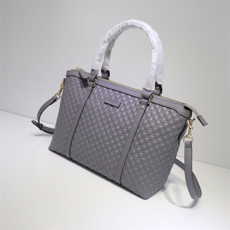 Gucci GUCCISSIMA LEATHER MICRO GG MEDIUM TOTE SHOULDER BAG 449656 Grey High