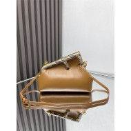 Fendi First Small Leather Bag with exotic details Caramel High