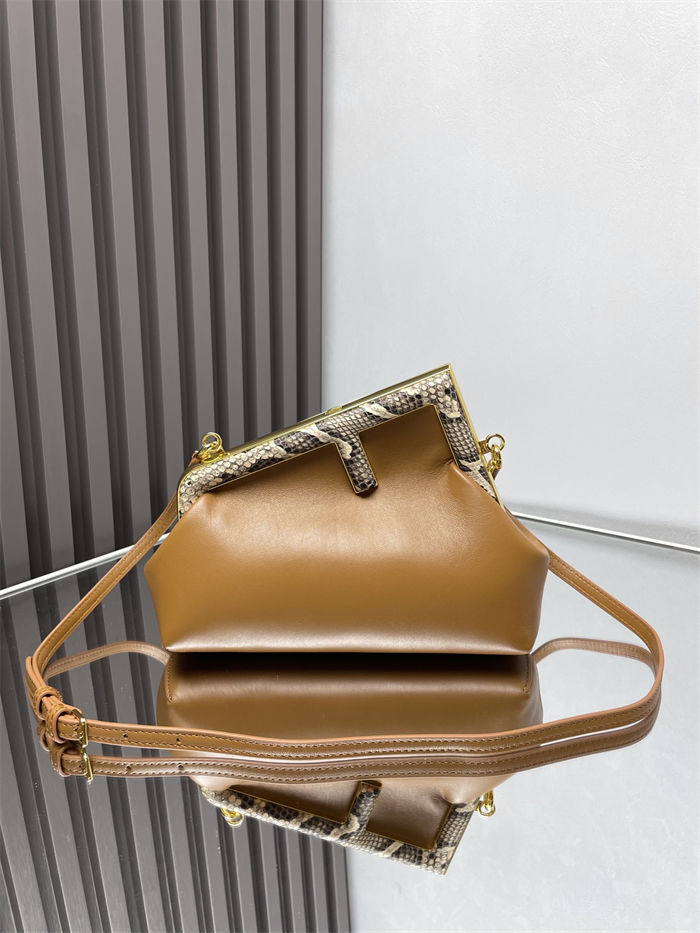 Fendi First Small Leather Bag with exotic details Caramel High