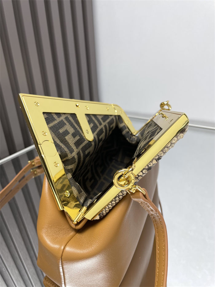 Fendi First Small Leather Bag with exotic details Caramel High