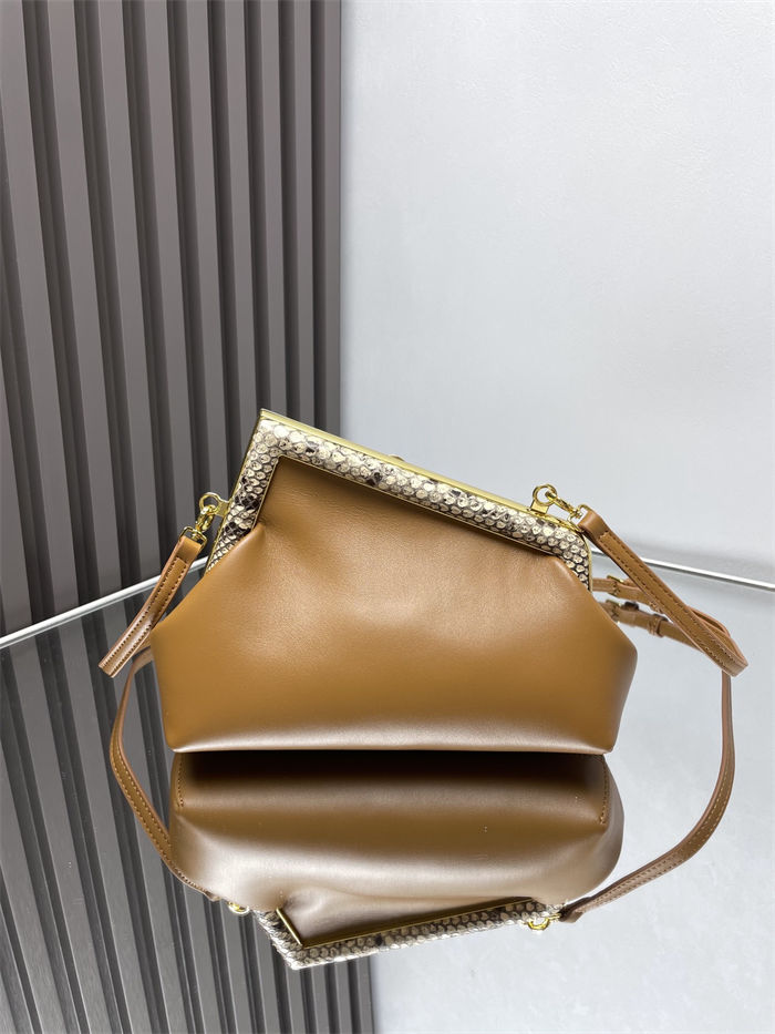 Fendi First Small Leather Bag with exotic details Caramel High