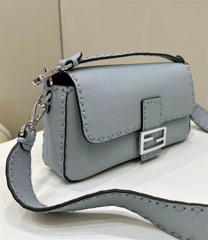 BAGUETTE Selleria bag with oversized topstitching Grey Blue High