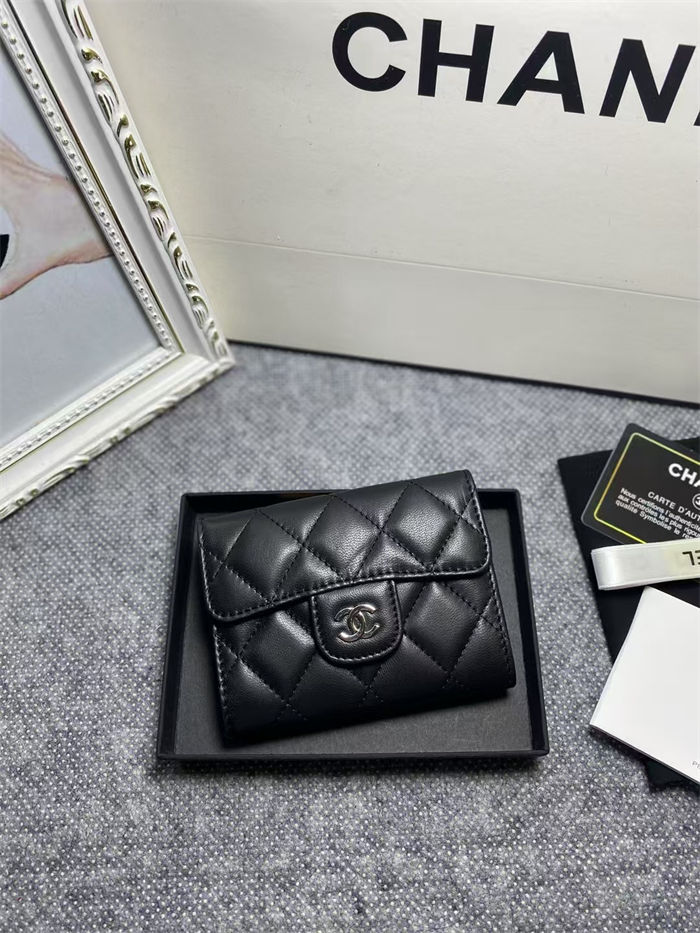 CLASSIC CARD HOLDER Lambskin Silver-Tone Metal Black High