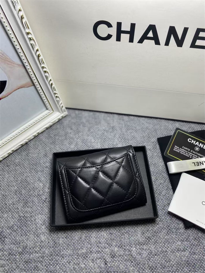 CLASSIC CARD HOLDER Lambskin Silver-Tone Metal Black High