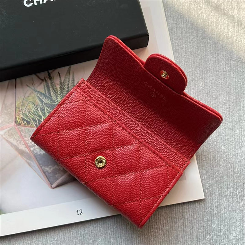 CLASSIC CARD HOLDER AP0214 Grained Calfskin Red Gold-Tone Metal High