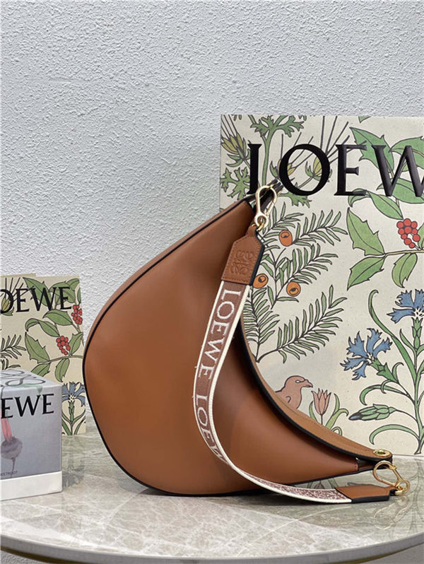 LOEWE Luna bag in in satin calfskin and jacquard Pecan High