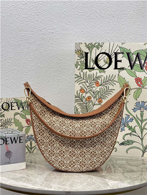 LOEWE Luna bag in Anagram jacquard and classic calfskin Pecan High