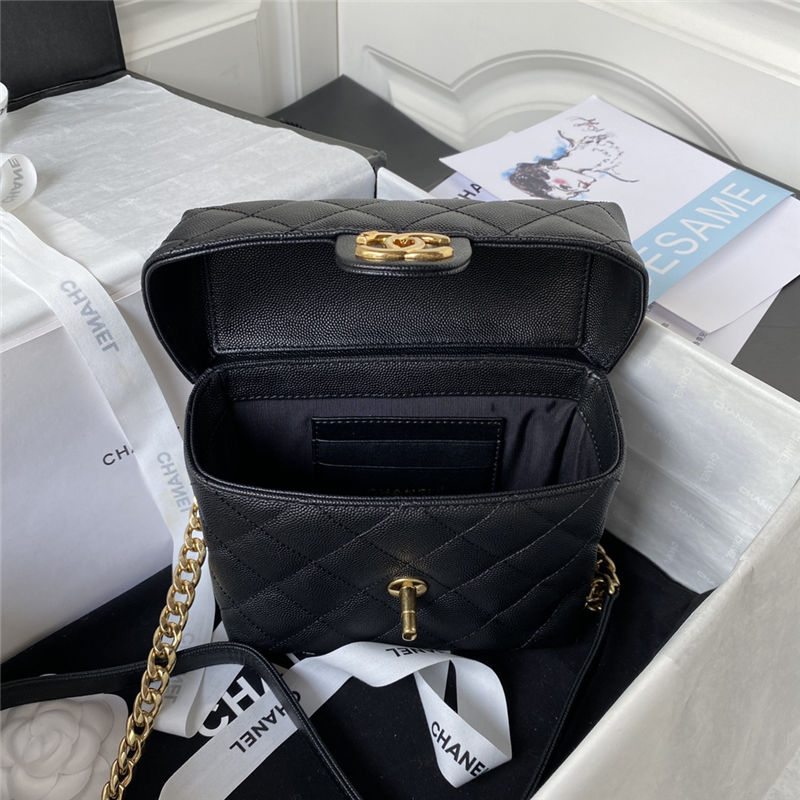 Chanel SMALL VANITY CASE Grained Calfskin & Gold-Tone Metal AS3729 Black A