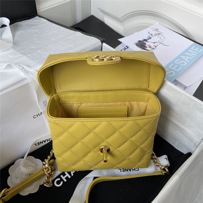 Chanel SMALL VANITY CASE Grained Calfskin & Gold-Tone Metal AS3729 Yellow A