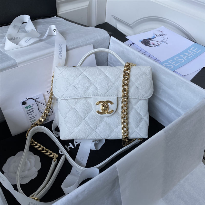 Chanel SMALL VANITY CASE Grained Calfskin & Gold-Tone Metal AS3729 White A