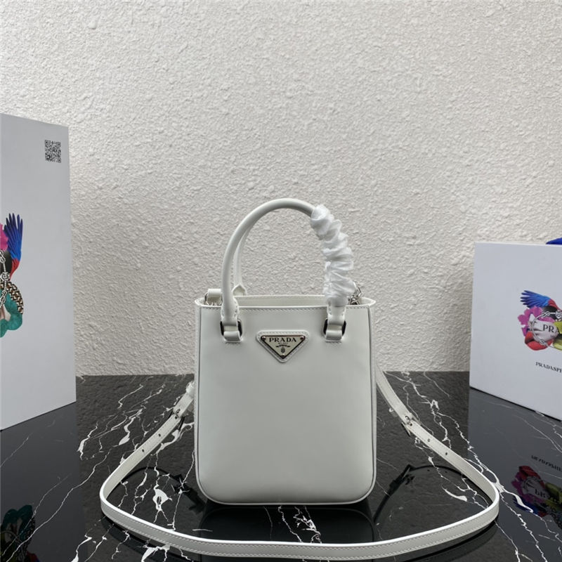 Prada Small brushed leather tote 1BA331 White High