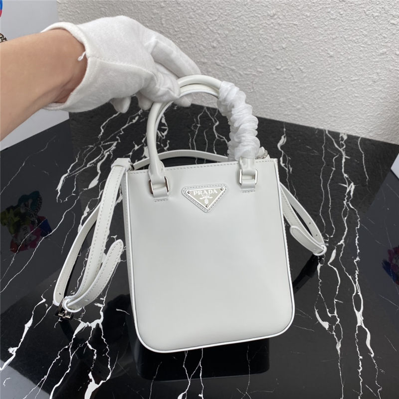 Prada Small brushed leather tote 1BA331 White High