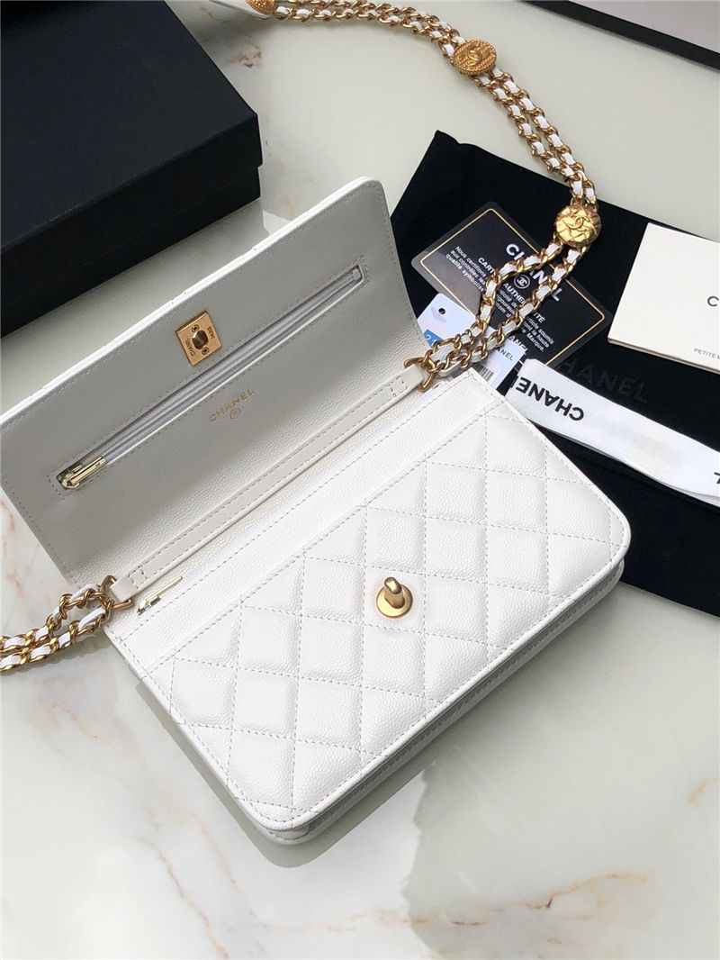 Chanel WALLET ON CHAIN AP2897 Grained Calfskin & Gold-Tone Metal AP2897 White A