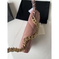 Chanel 19 WALLET ON CHAIN Shiny Lambskin, Gold/Silver-Tone & Ruthenium-Finish Metal Pink A