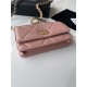 Chanel 19 WALLET ON CHAIN Shiny Lambskin, Gold/Silver-Tone & Ruthenium-Finish Metal Pink A