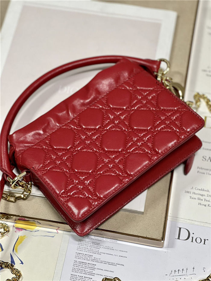 LADY DIOR TOP HANDLE DRAWSTRING MINI BAG Red High