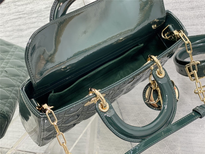 LADY D-JOY BAG MEDIUM Patent Cannage Calfskin Green High