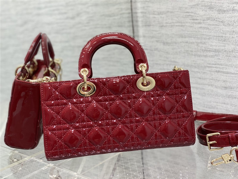 LADY D-JOY BAG MEDIUM Patent Cannage Calfskin Red High