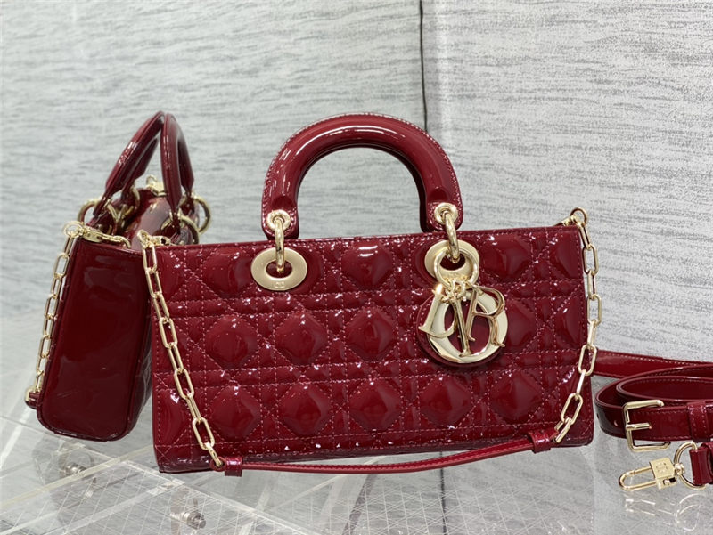 LADY D-JOY BAG MEDIUM Patent Cannage Calfskin Red High