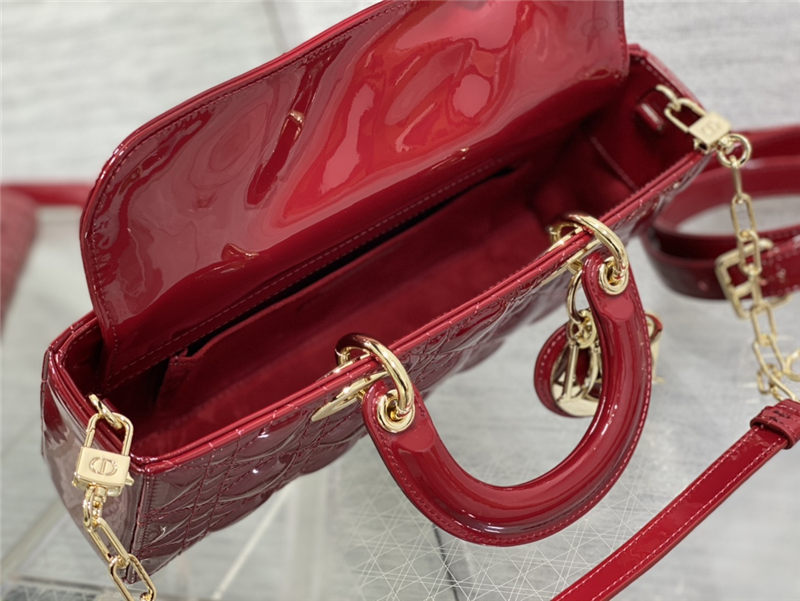 LADY D-JOY BAG MEDIUM Patent Cannage Calfskin Red High