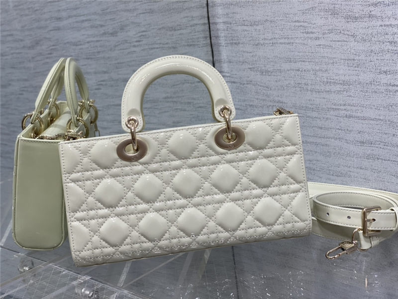 LADY D-JOY BAG MEDIUM Patent Cannage Calfskin White High