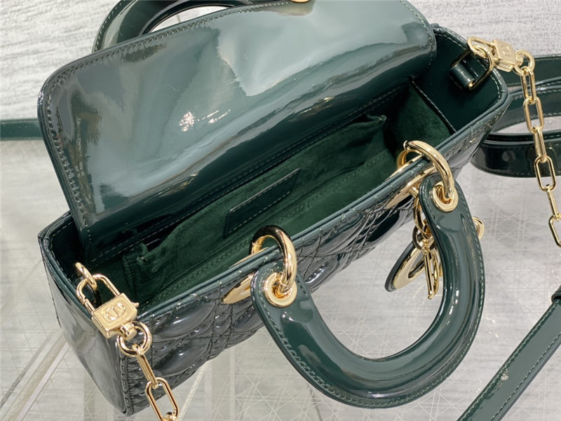 LADY D-JOY BAG SMALL Patent Cannage Calfskin Green High