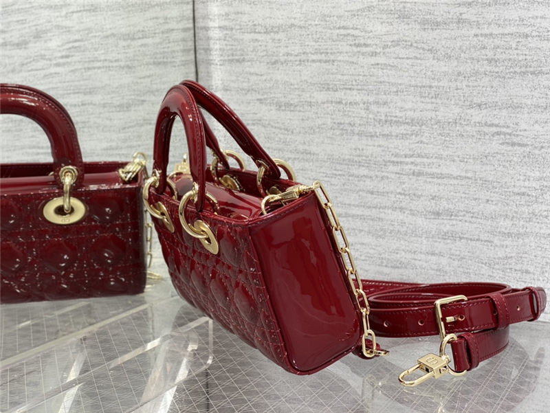 LADY D-JOY BAG SMALL Patent Cannage Calfskin Red High