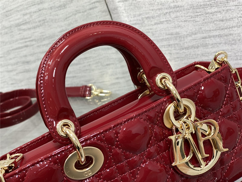 LADY D-JOY BAG SMALL Patent Cannage Calfskin Red High