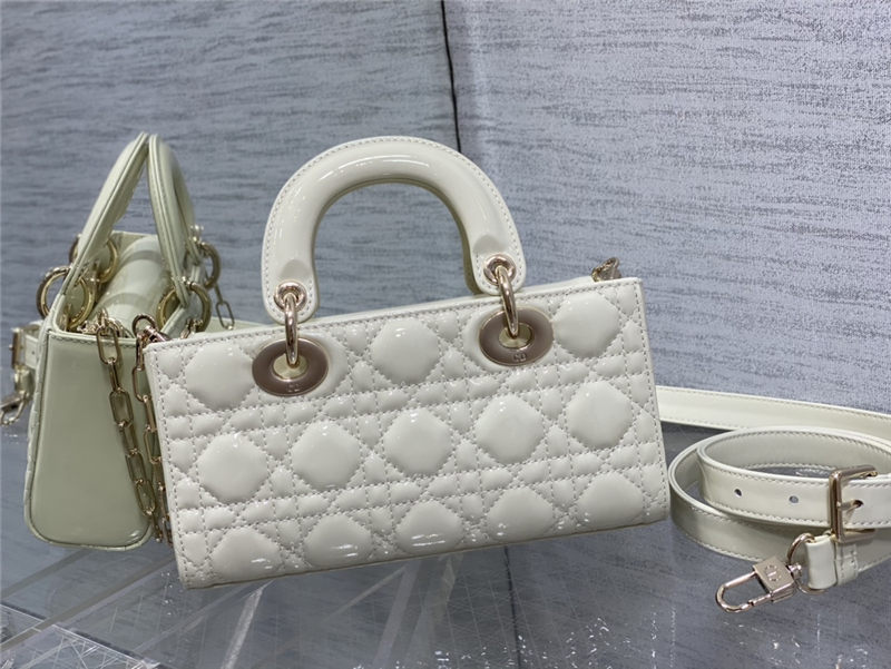 LADY D-JOY BAG SMALL Patent Cannage Calfskin White High