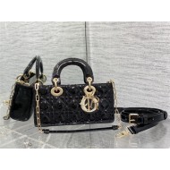 LADY D-JOY BAG SMALL Patent Cannage Calfskin Black High