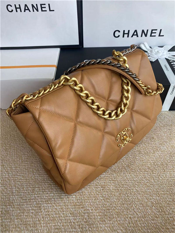 Maxi Chanel 19 Flap Bag Goatskin/Lambskin Caramel High