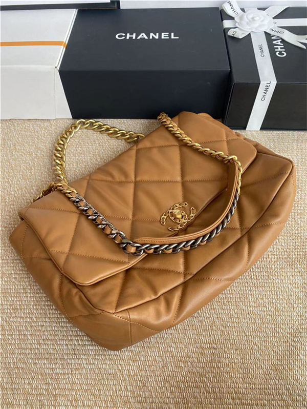 Maxi Chanel 19 Flap Bag Goatskin/Lambskin Caramel High