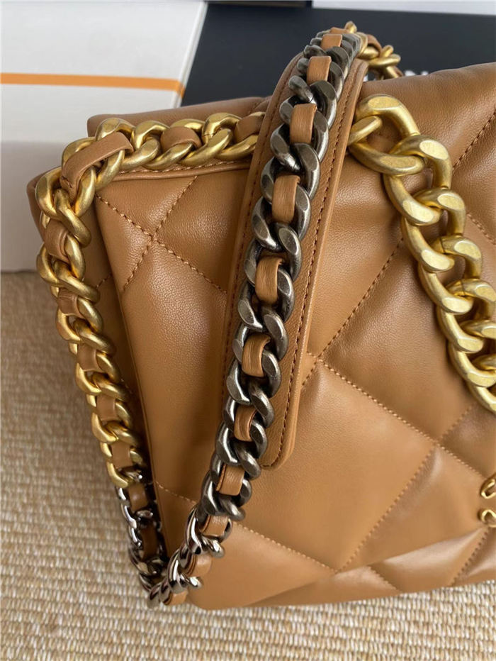 Maxi Chanel 19 Flap Bag Goatskin/Lambskin Caramel High