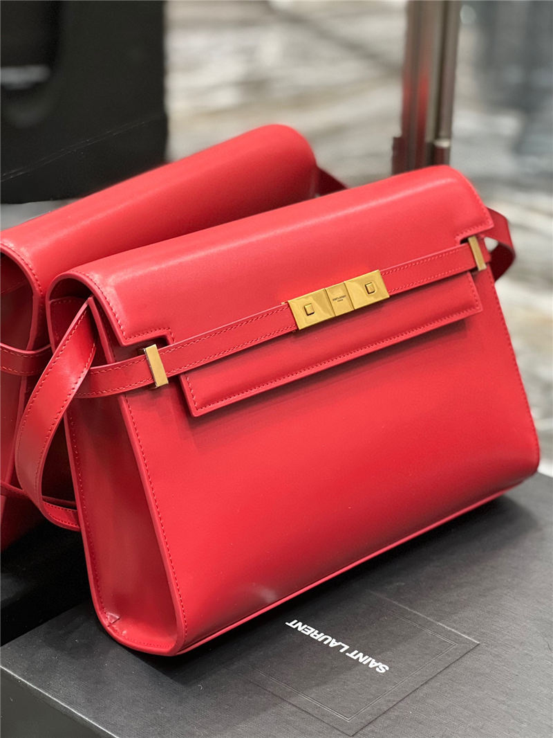 MANHATTAN SHOULDER BAG IN BOX SAINT LAURENT LEATHER Red High