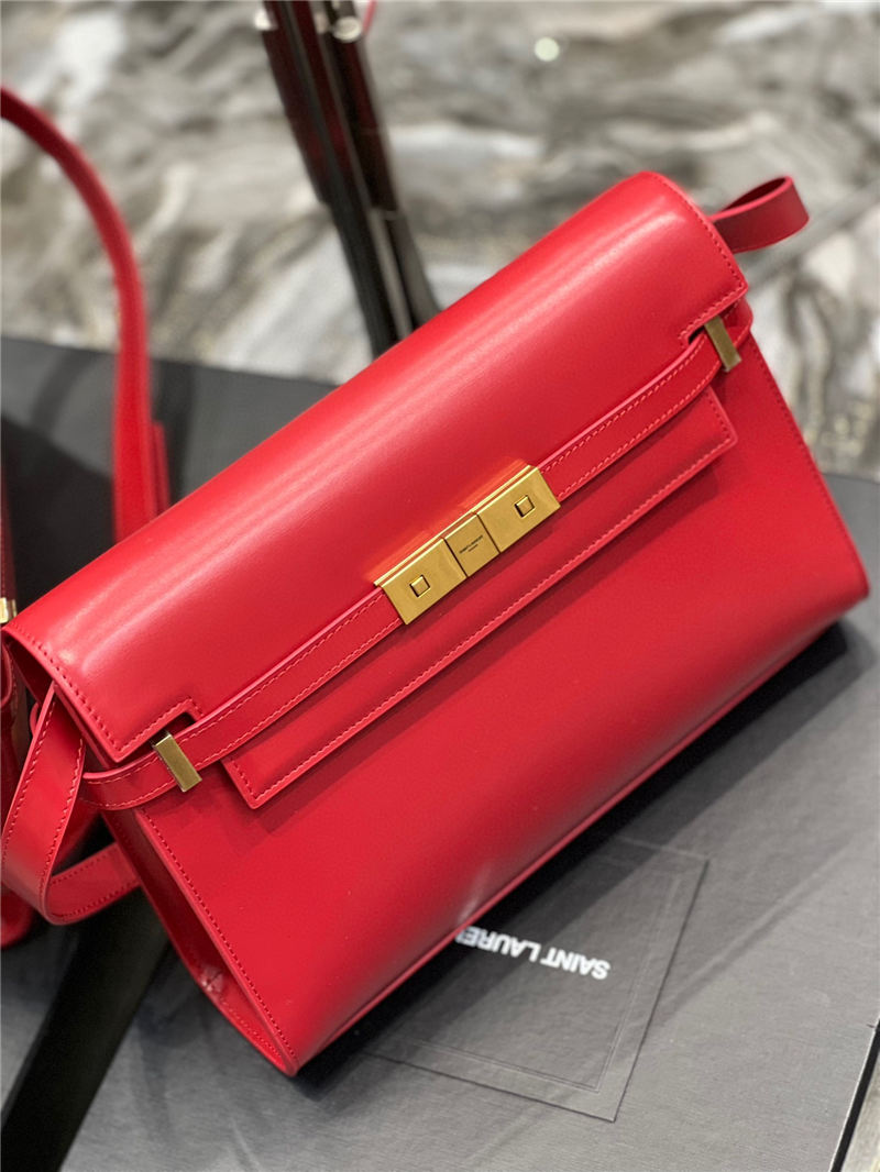 MANHATTAN SHOULDER BAG IN BOX SAINT LAURENT LEATHER Red High