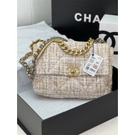 Large Chanel 19 Flap Bag Tweed Gold-Tone Beige High