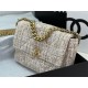 Large Chanel 19 Flap Bag Tweed Gold-Tone Beige High