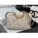 Large Chanel 19 Flap Bag Tweed Gold-Tone Beige High