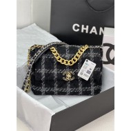 Large Chanel 19 Flap Bag Tweed Gold-Tone Black-Grey High