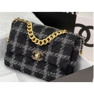 Large Chanel 19 Flap Bag Tweed Gold-Tone Black-Grey High