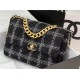 Large Chanel 19 Flap Bag Tweed Gold-Tone Black-Grey High