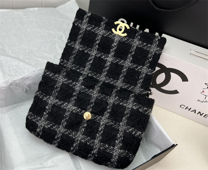 Large Chanel 19 Flap Bag Tweed Gold-Tone Black-Grey High