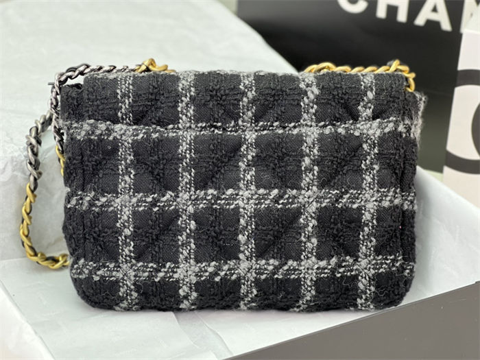 Large Chanel 19 Flap Bag Tweed Gold-Tone Black-Grey High