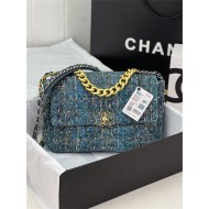 Large Chanel 19 Flap Bag Tweed Gold-Tone Olive High