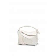 Small Puzzle bag in satin calfskin with jacquard strap White Glaze High